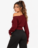 Lisette Asymmetric Off-Shoulder Knit Top - Burgundy