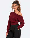 Lisette Asymmetric Off-Shoulder Knit Top - Burgundy