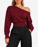 Lisette Asymmetric Off-Shoulder Knit Top - Burgundy