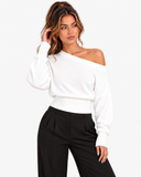 Lisette Asymmetric Off-Shoulder Knit Top - White