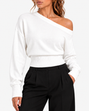 Lisette Asymmetric Off-Shoulder Knit Top - White