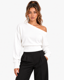 Lisette Asymmetric Off-Shoulder Knit Top - White