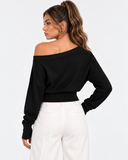 Lisette Asymmetric Off-Shoulder Knit Top - Black