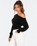 Lisette Asymmetric Off-Shoulder Knit Top - Black
