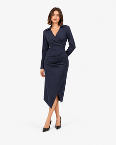 Lorelei Asymmetric Puff-Sleeve Maxi Dress - Dark Blue