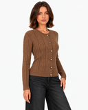 Lucille Cable-Knit Cardigan - Brown