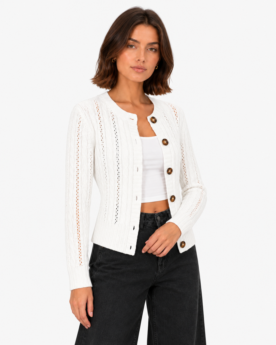 Lucille Cable-Knit Cardigan - White