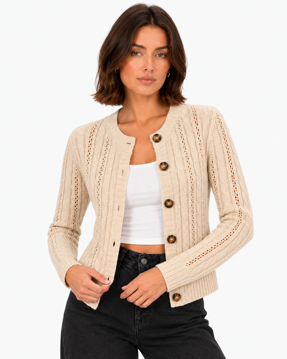 Lucille Cable-Knit Cardigan - Beige