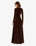Marcella Pleated V-Neck Long-Sleeve Dress