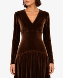Marcella Pleated V-Neck Long-Sleeve Dress