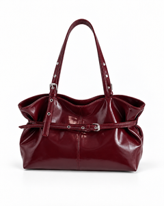 Maren red buckle shoulder bag, front view