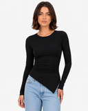 Marlowe Ruched Long Sleeve Top in Black, product view 2