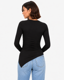 Marlowe Ruched Long Sleeve Top in Black, product view 1