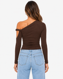 Mila Asymmetric Draped Long Sleeve Top - Brown