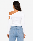 Mila Asymmetric Draped Long Sleeve Top - White