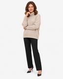 Naomi khaki roll-neck jumper, relaxed full-length front view
