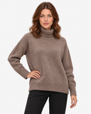 Naomi brown roll-neck jumper, close-up front view
