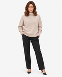 Naomi khaki roll-neck jumper, close-up front view