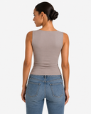 Nola Double Layer Square Neck Top in Taupe, product view 2