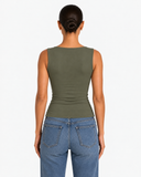 Nola Double Layer Square Neck Top in Army Green, product view 2