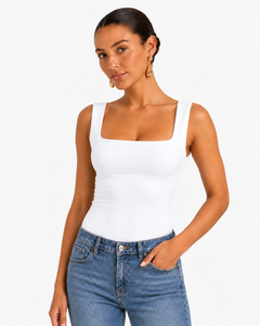 Nola Double Layer Square Neck Top - White