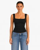 Nola Double Layer Square Neck Top - Black