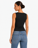 Nola Double Layer Square Neck Top in Black, product view 2