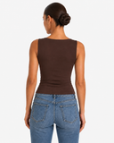 Nola Double Layer Square Neck Top - Brown