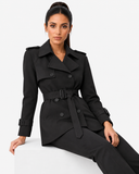 Oceane Belted Short Trench Coat - Black