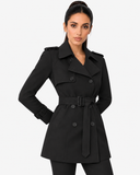 Oceane Belted Short Trench Coat - Black