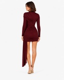 Odette Draped Long Sleeve Mini Dress - Burgundy
