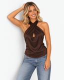 Roselle Satin Halter Top - Brown