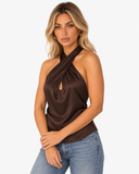 Roselle Satin Halter Top - Brown