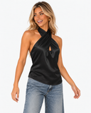 Roselle Satin Halter Top - Black