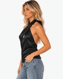 Roselle Satin Halter Top - Black