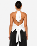 Sabrina Satin-Look Cowl Neck Halter Top - White