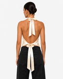 Sabrina Satin-Look Cowl Neck Halter Top in Champagne, product view 3