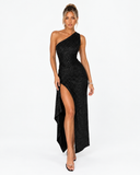Seraphina Sequin One Shoulder Maxi Dress in Black, product view 1