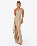 Seraphina Sequin One Shoulder Maxi Dress - Brown