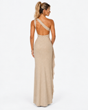 Seraphina Sequin One Shoulder Maxi Dress - Brown