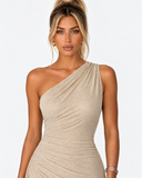 Seraphina Sequin One Shoulder Maxi Dress - Brown