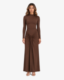 Sienna Draped Long Sleeve Maxi Dress - Brown