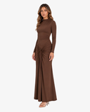 Sienna Draped Long Sleeve Maxi Dress - Brown