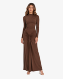 Sienna Draped Long Sleeve Maxi Dress - Brown