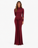 Sienna Draped Long Sleeve Maxi Dress - Burgundy