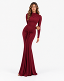 Sienna Draped Long Sleeve Maxi Dress - Burgundy