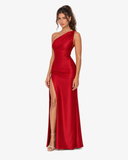 Solene Satin One Shoulder Maxi Dress - Burgundy