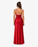 Solene Satin One Shoulder Maxi Dress - Burgundy