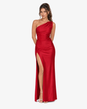 Solene Satin One Shoulder Maxi Dress - Burgundy