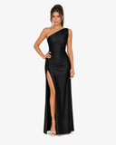 Solene Satin One Shoulder Maxi Dress - Black